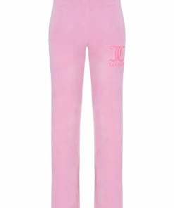 JUICY COUTURE PINK PETAL STRIPED WAISTBAND VELOUR TRACKSUIT BOTTOMS SPRING SUMMER'22 COLLECTION