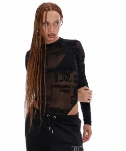 JUICY COUTURE BLACK FLOCKED MESH BODYSUIT