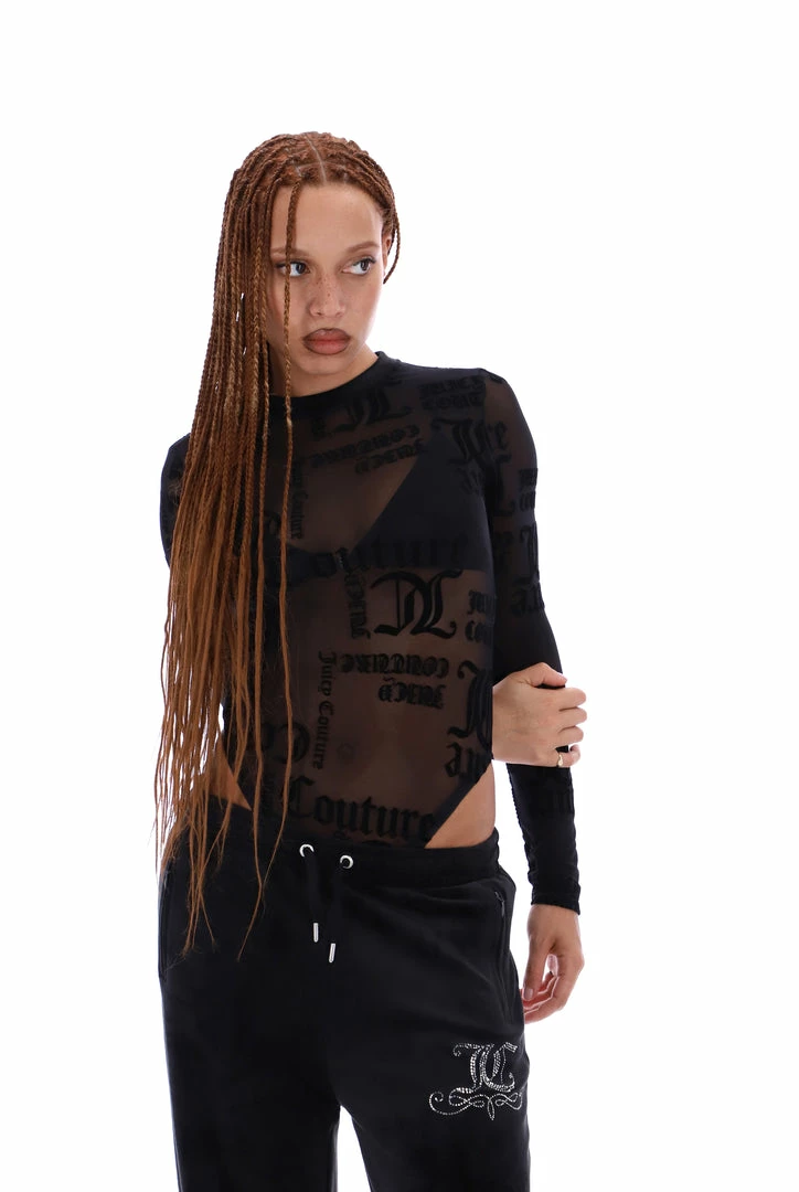 JUICY COUTURE BLACK FLOCKED MESH BODYSUIT