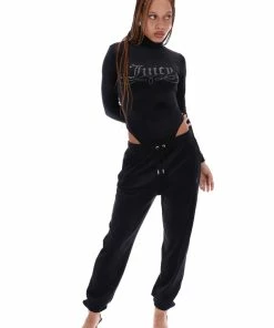 JUICY COUTURE TOPS BLACK DIAMANTE HIGH NECK VELOUR BODYSUIT