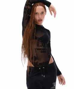 JUICY COUTURE BLACK FLOCKED MESH BODYSUIT