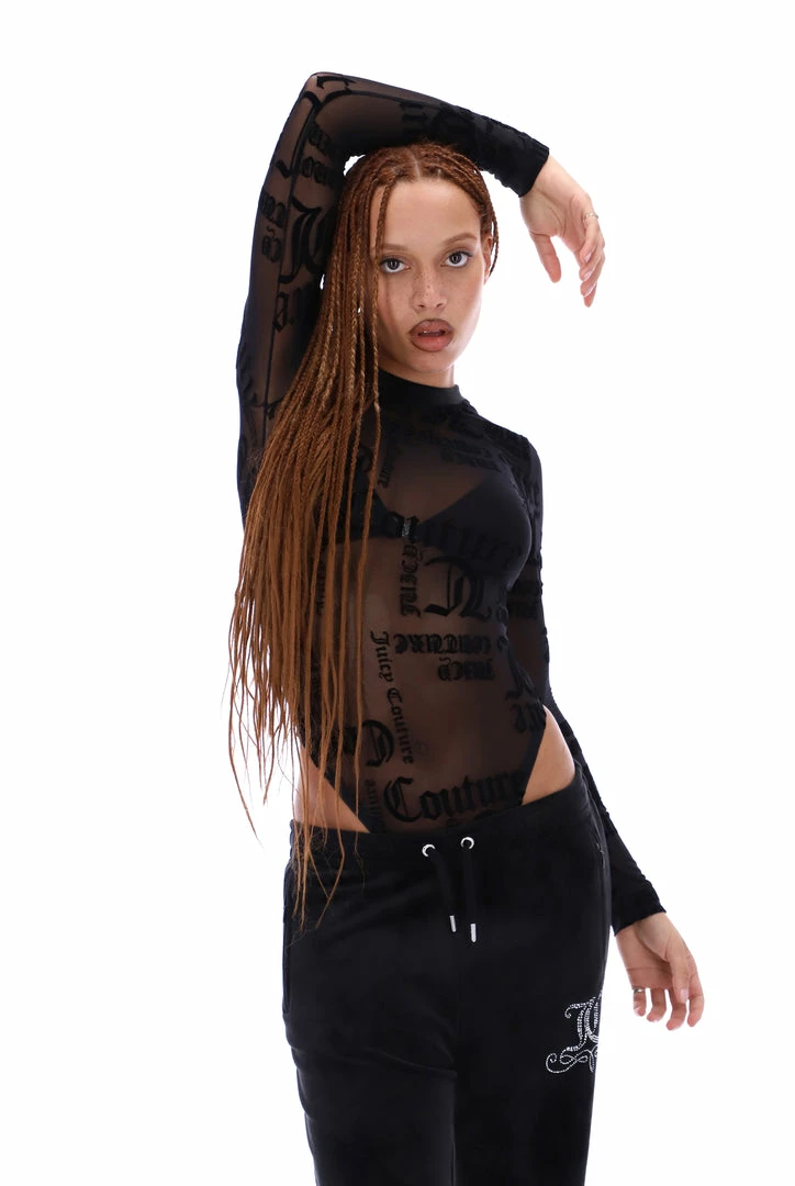 JUICY COUTURE BLACK FLOCKED MESH BODYSUIT