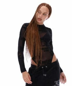 JUICY COUTURE BLACK FLOCKED MESH BODYSUIT