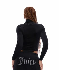 JUICY COUTURE TOPS BLACK DIAMANTE HIGH NECK VELOUR BODYSUIT