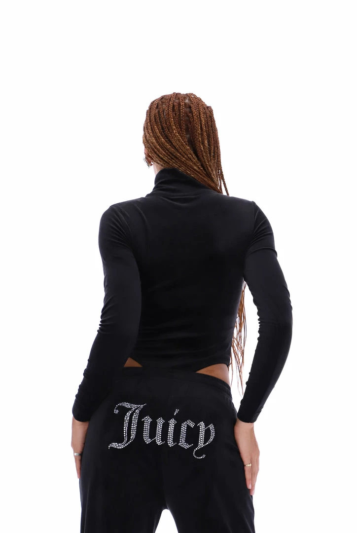 JUICY COUTURE TOPS BLACK DIAMANTE HIGH NECK VELOUR BODYSUIT