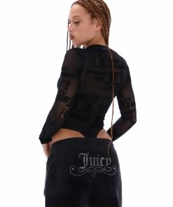 JUICY COUTURE BLACK FLOCKED MESH BODYSUIT