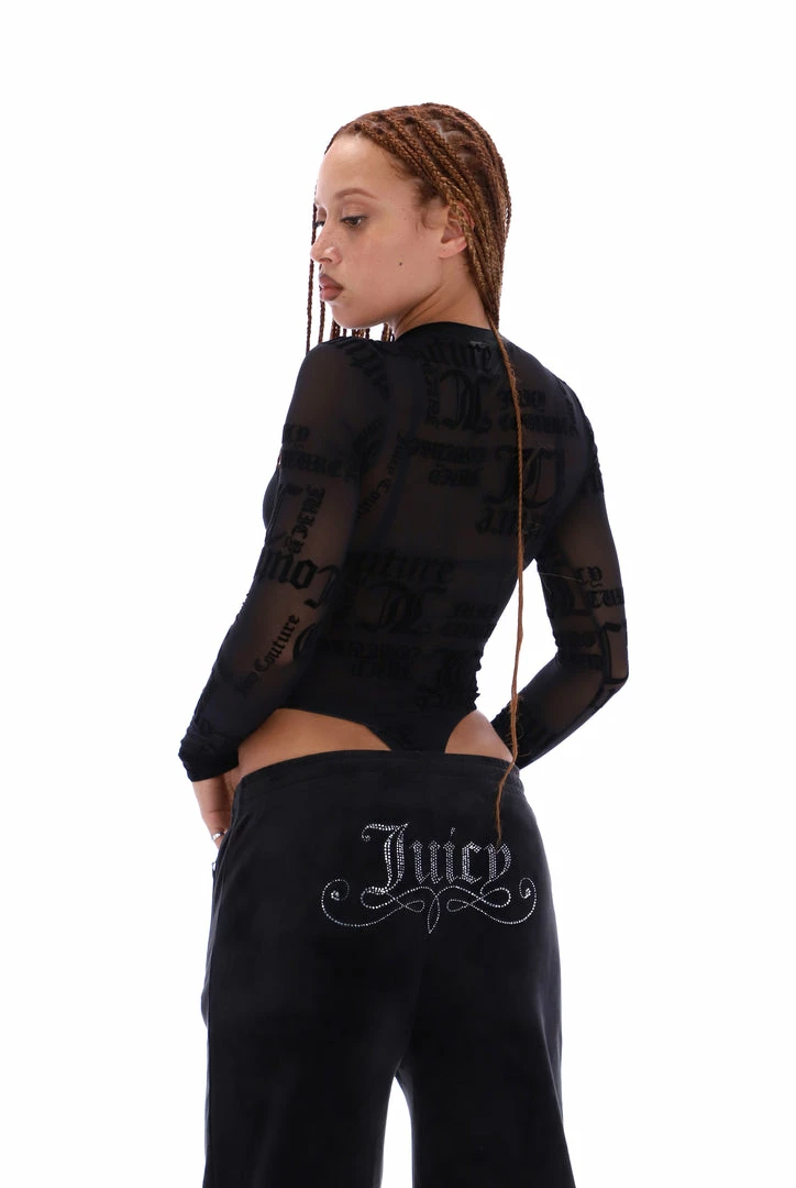 JUICY COUTURE BLACK FLOCKED MESH BODYSUIT