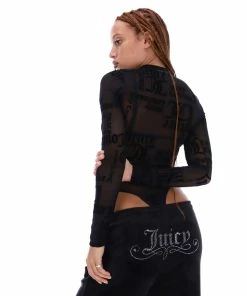 JUICY COUTURE BLACK FLOCKED MESH BODYSUIT
