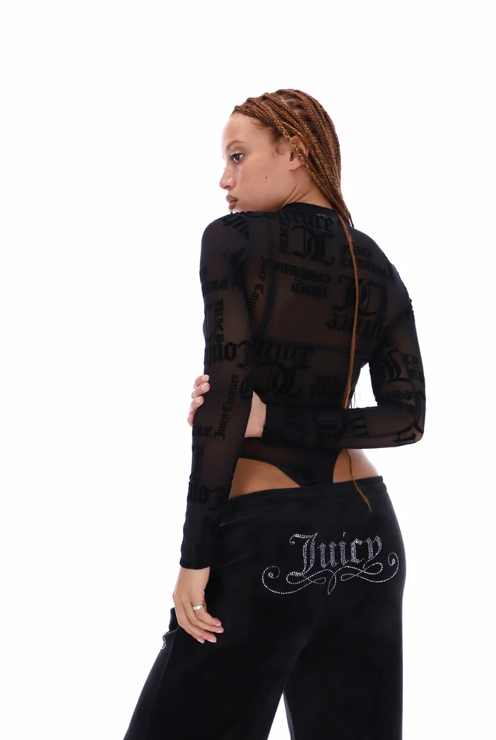 JUICY COUTURE BLACK FLOCKED MESH BODYSUIT