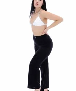 JUICY COUTURE BLACK RIB LOUNGE VELOUR FLARE PANT BOTTOMS