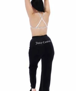 JUICY COUTURE BLACK RIB LOUNGE VELOUR FLARE PANT BOTTOMS
