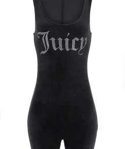 JUICY COUTURE BLACK VELOUR DIAMANTE ROMPER