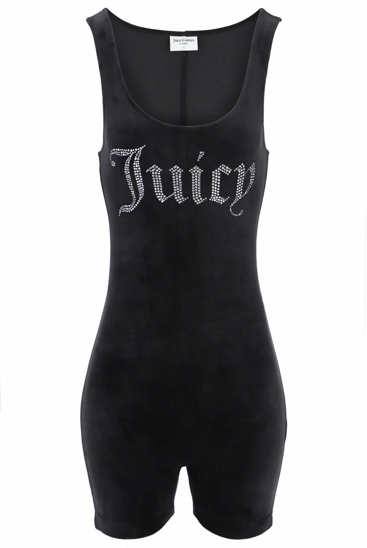 JUICY COUTURE BLACK VELOUR DIAMANTE ROMPER