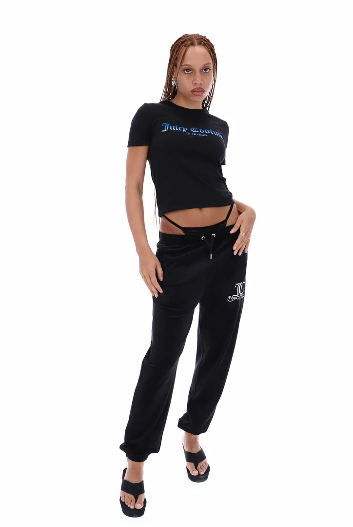 JUICY COUTURE BLACK UNISEX FLOCKED GRAPHIC TEE