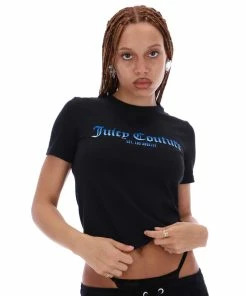 JUICY COUTURE BLACK UNISEX FLOCKED GRAPHIC TEE