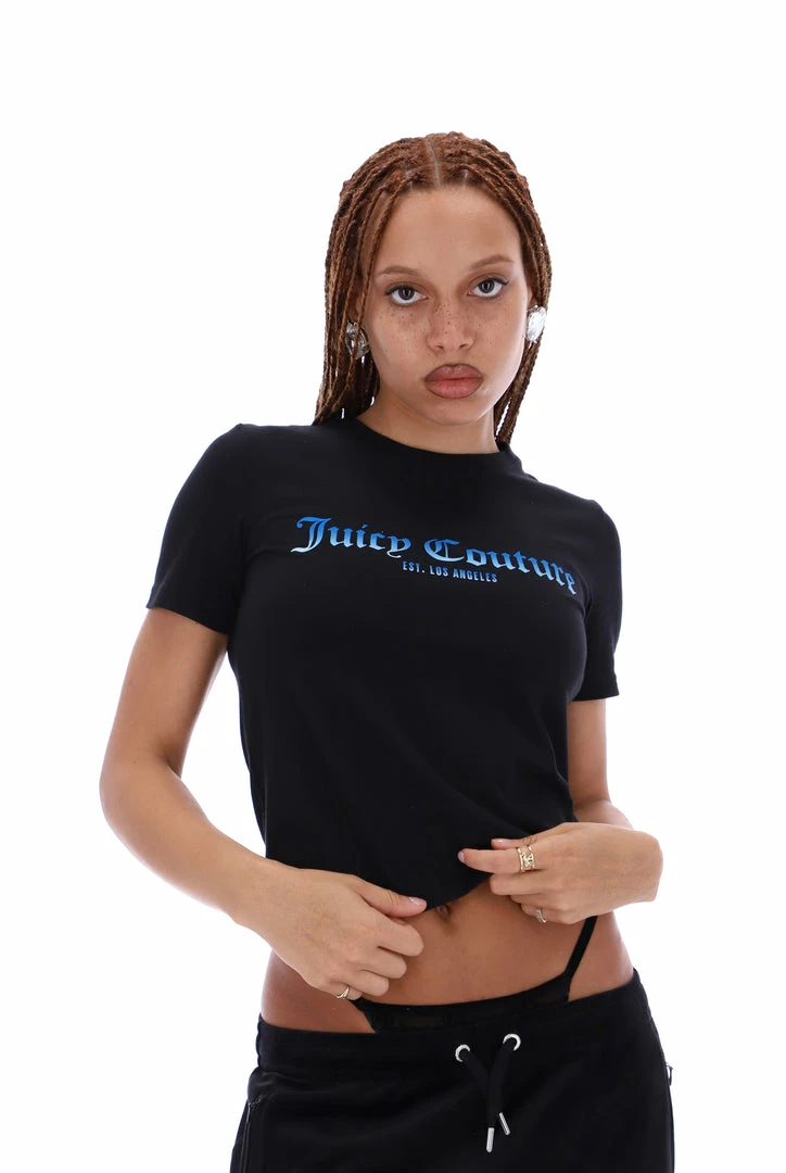 JUICY COUTURE BLACK UNISEX FLOCKED GRAPHIC TEE