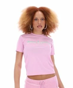 JUICY COUTURE PINK PETAL GIRLFRIEND FLOCKED GRAPHIC TEE