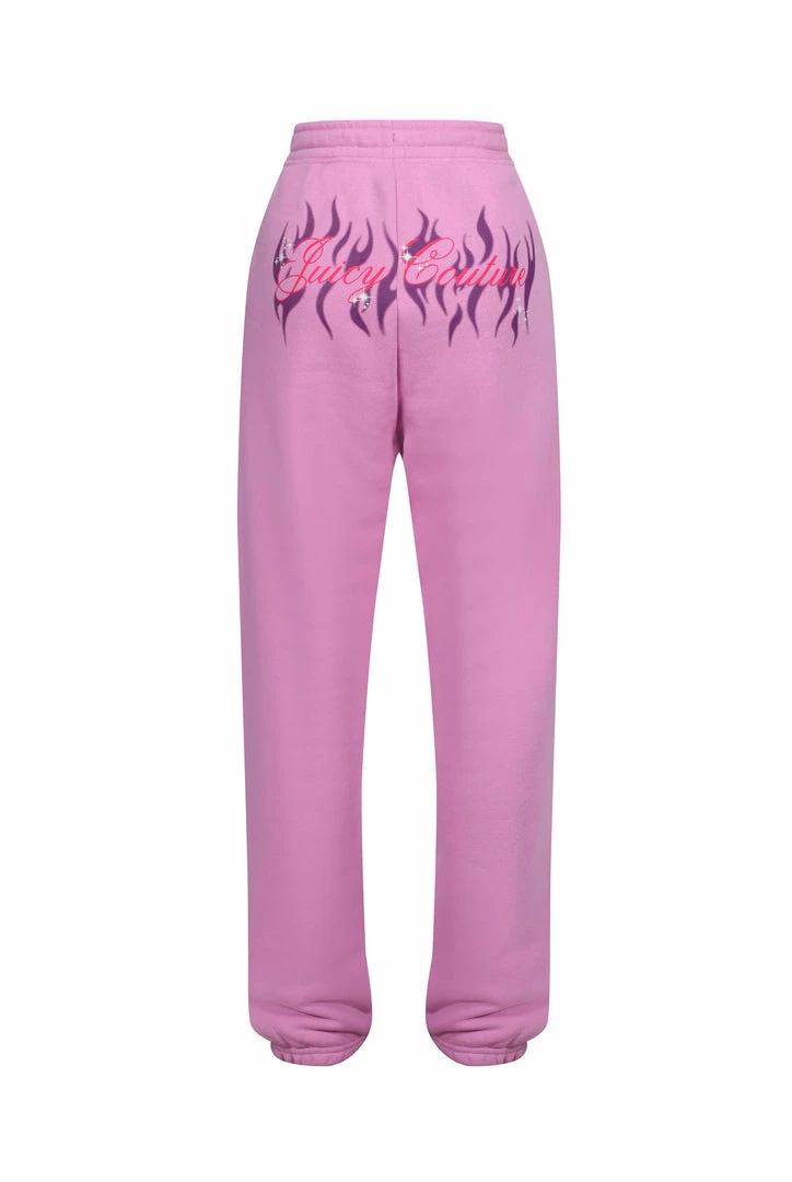 JUICY COUTURE ORCHID PINK FLAME GRAPHIC BOYFRIEND CUFFED JOGGERS