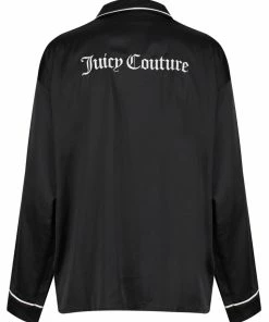 JUICY COUTURE TOPS BLACK SATIN EMBROIDERED PYJAMA SHIRT