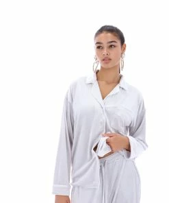 JUICY COUTURE GREY VELVET PYJAMA SHIRT TOPS