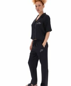 JUICY COUTURE BLACK SATIN SCRIPT SHORT SLEEVE PYJAMA SHIRT