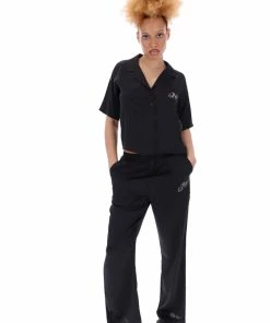 JUICY COUTURE BLACK SATIN SCRIPT SHORT SLEEVE PYJAMA SHIRT