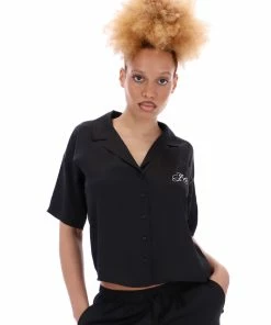 JUICY COUTURE BLACK SATIN SCRIPT SHORT SLEEVE PYJAMA SHIRT