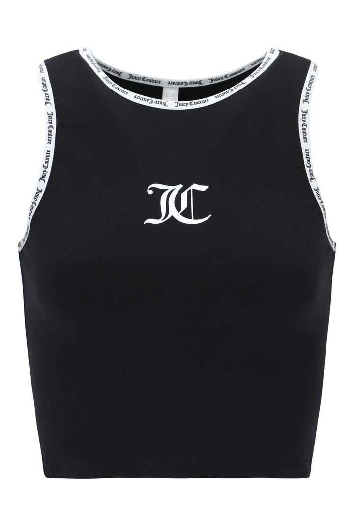 JUICY COUTURE SPRING SUMMER '22 COLLECTION BLACK ELASTIC TRIM TANK TOP