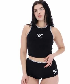 JUICY COUTURE SPRING SUMMER'22 COLLECTION BLACK ELASTIC TRIM TANK TOP