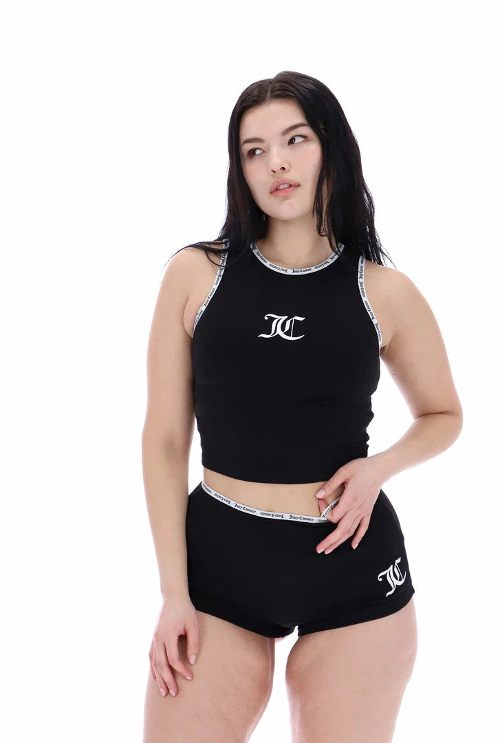 JUICY COUTURE SPRING SUMMER '22 COLLECTION BLACK ELASTIC TRIM TANK TOP