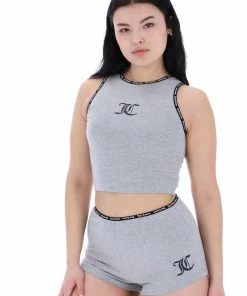 JUICY COUTURE SPRING SUMMER'22 COLLECTION SILVER MARL ELASTIC TRIM TANK TOP