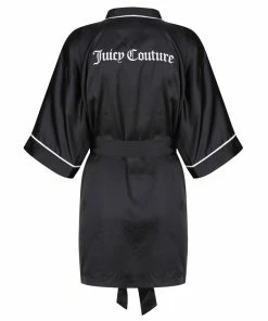 JUICY COUTURE BLACK SATIN EMBROIDERED KIMONO