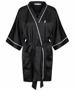 JUICY COUTURE BLACK SATIN EMBROIDERED KIMONO