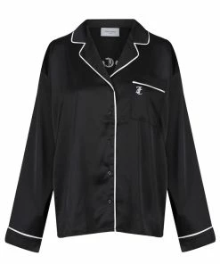 JUICY COUTURE TOPS BLACK SATIN EMBROIDERED PYJAMA SHIRT