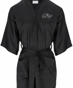 JUICY COUTURE BLACK SATIN DIAMANTE ROBE LOUNGEWEAR