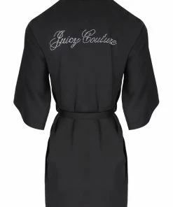 JUICY COUTURE BLACK SATIN DIAMANTE ROBE LOUNGEWEAR