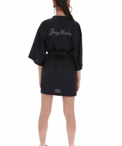 JUICY COUTURE BLACK SATIN DIAMANTE ROBE LOUNGEWEAR