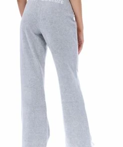 JUICY COUTURE SILVER MARL RIB VELOUR WIDE LEG BOTTOMS