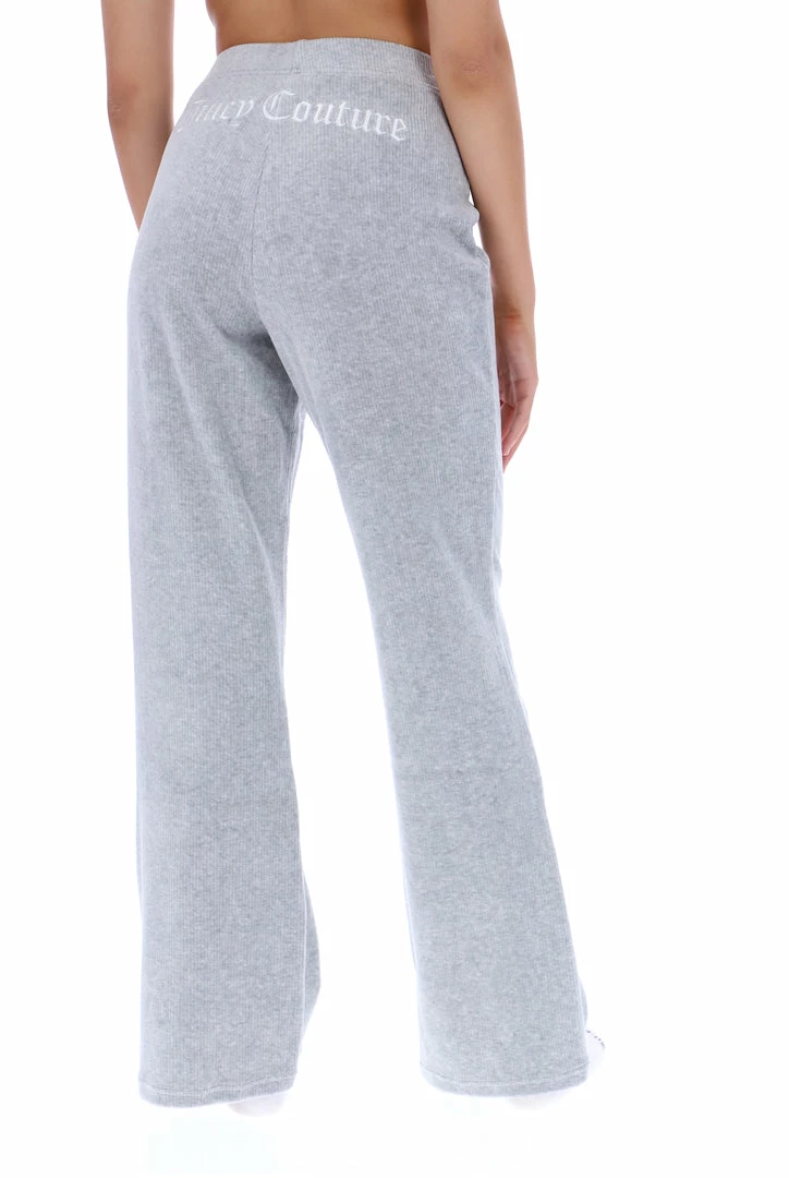 JUICY COUTURE SILVER MARL RIB VELOUR WIDE LEG BOTTOMS