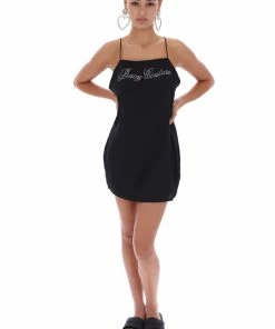 JUICY COUTURE DRESSES BLACK SATIN DIAMANTE SLIP DRESS