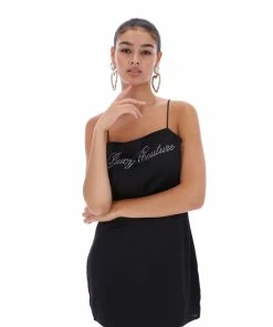 JUICY COUTURE DRESSES BLACK SATIN DIAMANTE SLIP DRESS