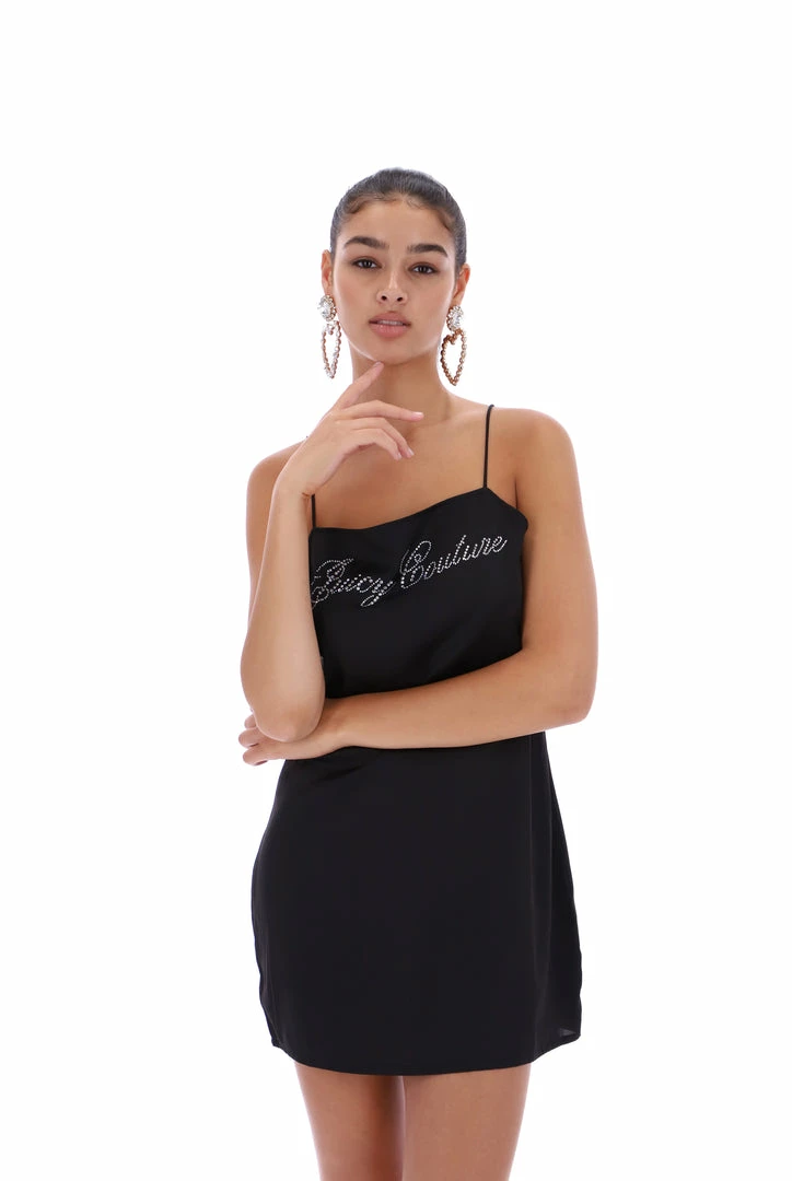 JUICY COUTURE DRESSES BLACK SATIN DIAMANTE SLIP DRESS