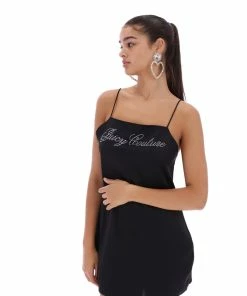 JUICY COUTURE DRESSES BLACK SATIN DIAMANTE SLIP DRESS