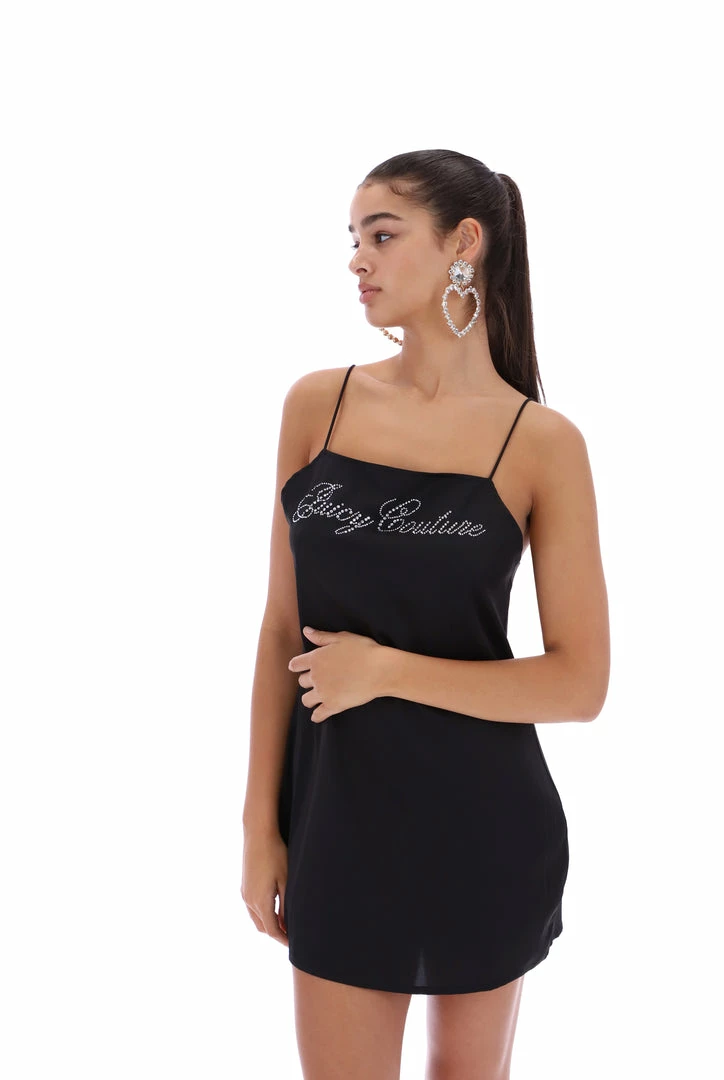 JUICY COUTURE DRESSES BLACK SATIN DIAMANTE SLIP DRESS