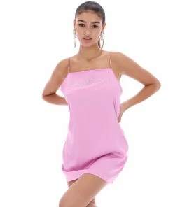 JUICY COUTURE DRESSES ORCHID PINK SATIN DIAMANTE SLIP DRESS