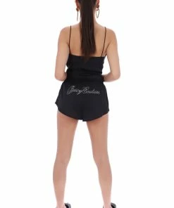 JUICY COUTURE BOTTOMS BLACK DIAMANTE SATIN PYJAMA SHORTS