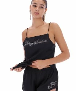 JUICY COUTURE BLACK SATIN DIAMANTE CAMI