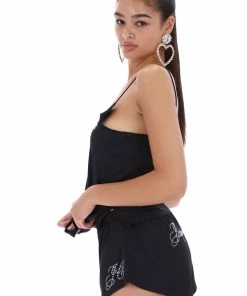 JUICY COUTURE BOTTOMS BLACK DIAMANTE SATIN PYJAMA SHORTS