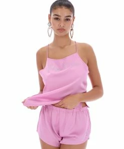 JUICY COUTURE ORCHID PINK DIAMANTE SATIN DIAMANTE PYJAMA SHORTS