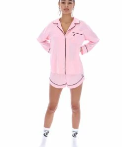 JUICY COUTURE ALMOND BLOSSOM SATIN EMBROIDERED PYJAMA SHIRT TOPS